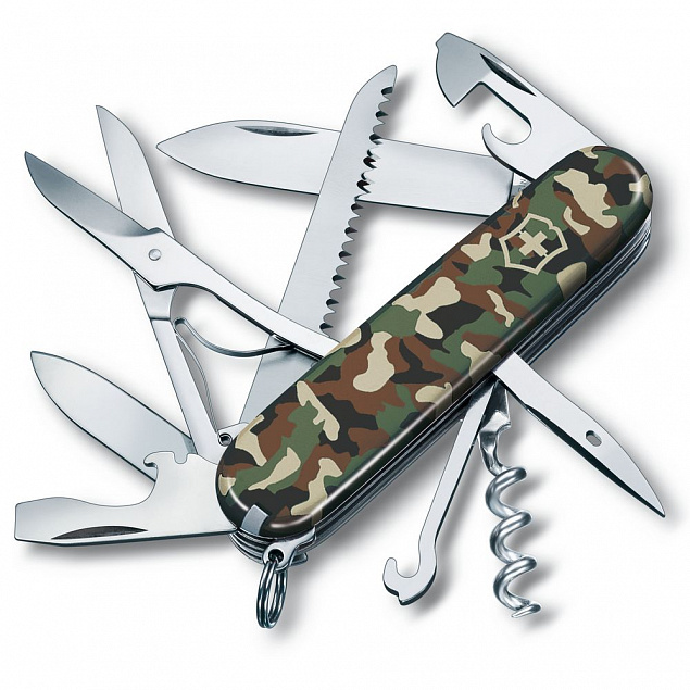 Нож перочинный Huntsman 91, зеленый камуфляж с логотипом  заказать по выгодной цене в кибермаркете AvroraStore