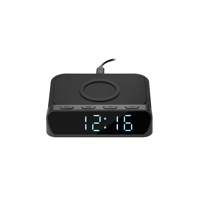 Настольные часы с беспроводной зарядкой 15W Rigel, черные с логотипом  заказать по выгодной цене в кибермаркете AvroraStore