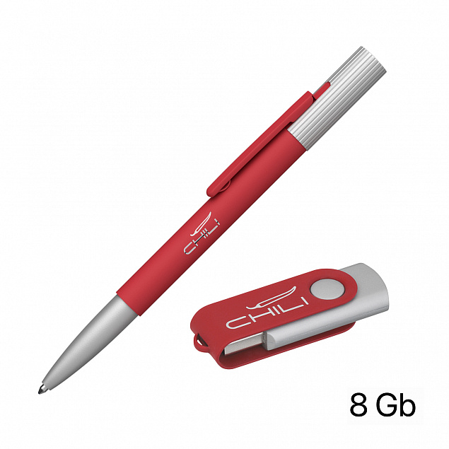 Набор ручка "Clas" + флеш-карта "Vostok" 8 Гб в футляре, покрытие soft touch с логотипом  заказать по выгодной цене в кибермаркете AvroraStore