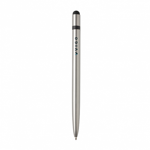Металлическая ручка-стилус Slim, серый с логотипом  заказать по выгодной цене в кибермаркете AvroraStore