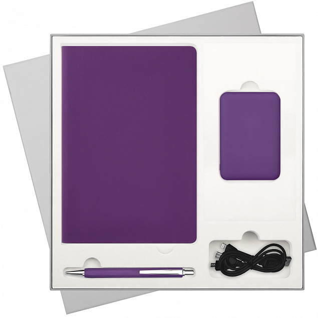 Подарочный набор Spark, фиолетовый (ежедневник, ручка, аккумулятор) с логотипом  заказать по выгодной цене в кибермаркете AvroraStore
