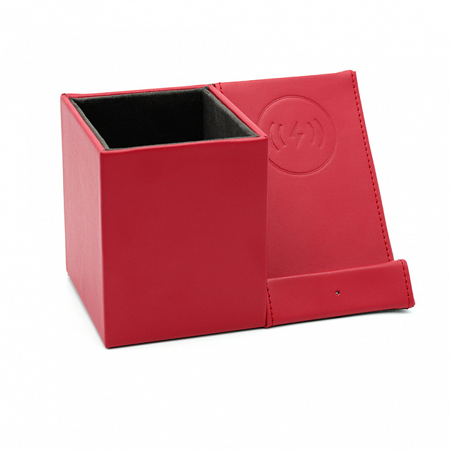 Настольный органайзер Elegans c беспроводной зарядкой - Красный PP с логотипом  заказать по выгодной цене в кибермаркете AvroraStore