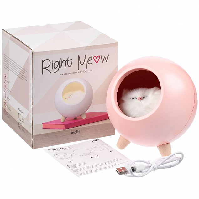 Беспроводная лампа-колонка Right Meow, розовая с логотипом  заказать по выгодной цене в кибермаркете AvroraStore