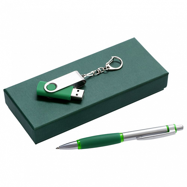 Набор Notes: ручка и флешка 8 Гб, зеленый с логотипом  заказать по выгодной цене в кибермаркете AvroraStore