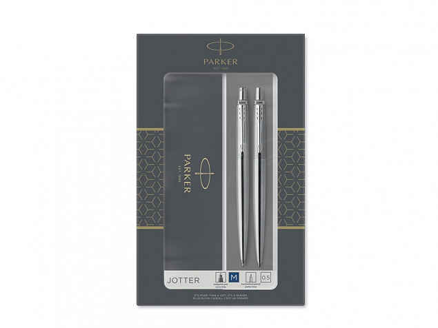 Набор Parker Jotter Core Stainless Steel CT ручка шариковая, карандаш механический с логотипом  заказать по выгодной цене в кибермаркете AvroraStore