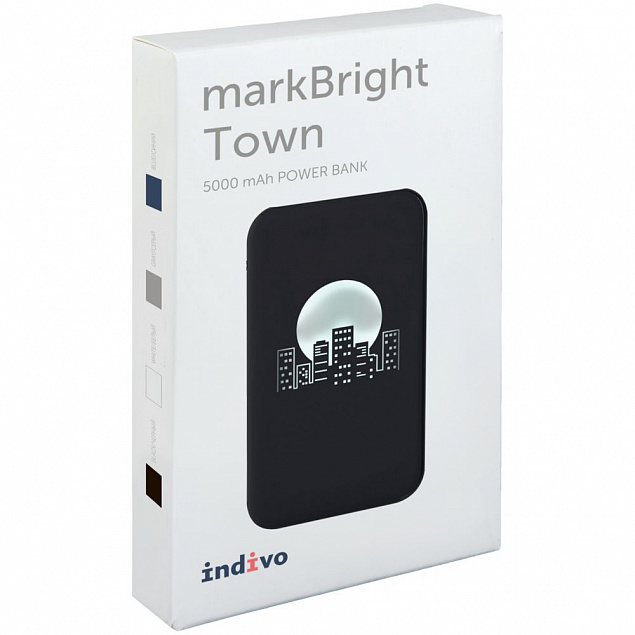 Аккумулятор с подсветкой markBright Town, 5000 мАч, черный с логотипом  заказать по выгодной цене в кибермаркете AvroraStore