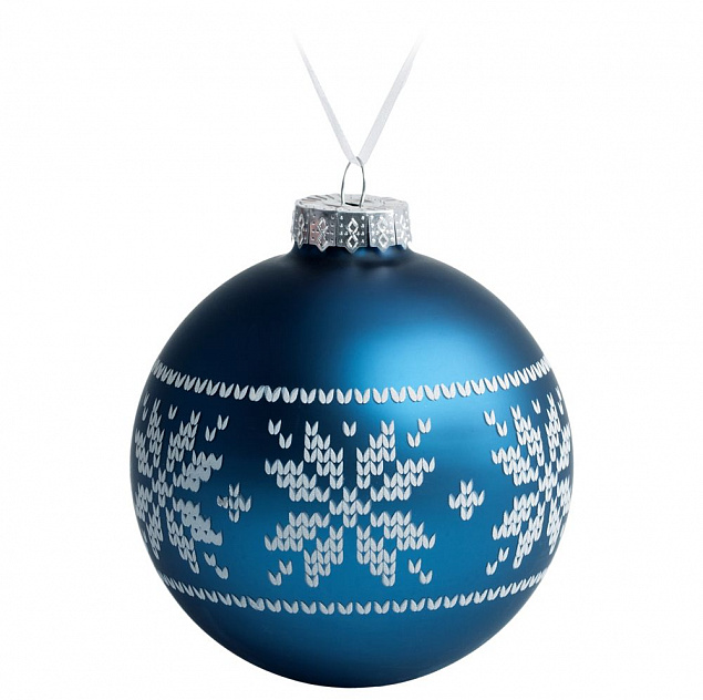 Елочный шар «Скандинавский узор», 10 см, синий с логотипом  заказать по выгодной цене в кибермаркете AvroraStore