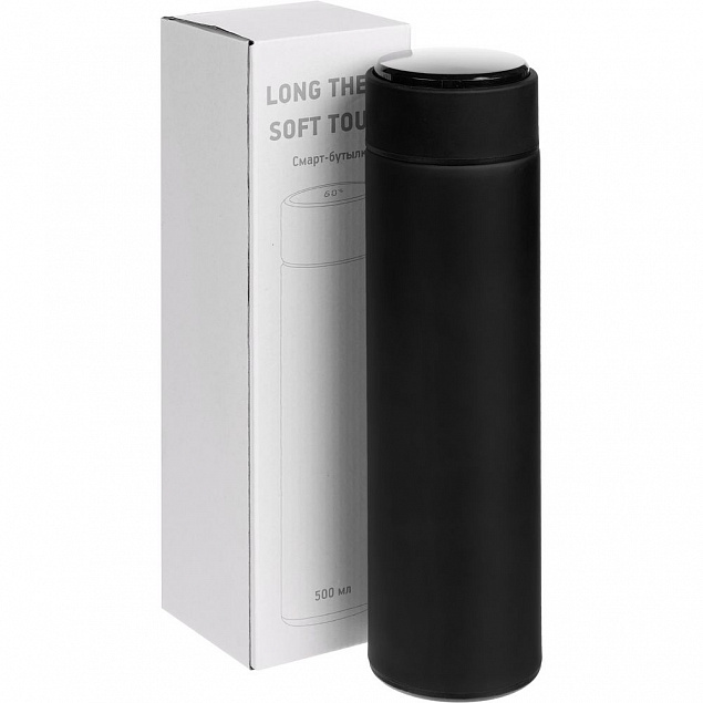 Смарт-бутылка с заменяемой батарейкой Long Therm Soft Touch, черная с логотипом  заказать по выгодной цене в кибермаркете AvroraStore