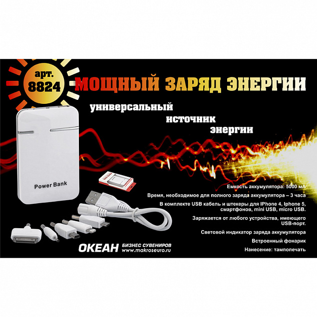 Зарядное устройство "Кругосветка", 5000 mAh, белый с логотипом  заказать по выгодной цене в кибермаркете AvroraStore