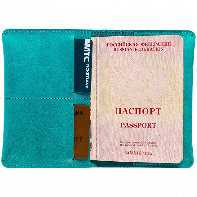 Обложка для паспорта Apache ver.2, бирюзовая с логотипом  заказать по выгодной цене в кибермаркете AvroraStore