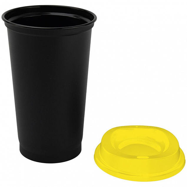 Стакан с крышкой Color Cap Black, черный с желтым с логотипом  заказать по выгодной цене в кибермаркете AvroraStore