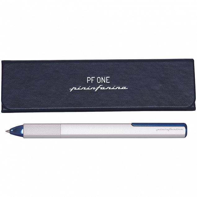 Ручка шариковая PF One, серебристая с синим с логотипом  заказать по выгодной цене в кибермаркете AvroraStore