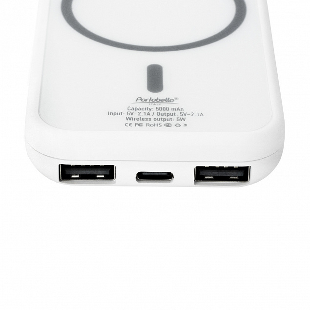 Внешний аккумулятор, Ultima Wireless Magnetic, 5000 mah, белый с логотипом  заказать по выгодной цене в кибермаркете AvroraStore