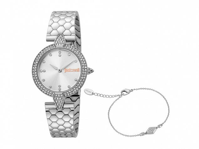 Подарочный комплект, состоящий из женских наручных часов и браслета. Just Cavalli с логотипом  заказать по выгодной цене в кибермаркете AvroraStore