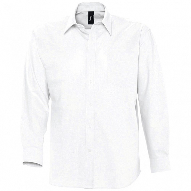 Рубашка мужская с длинным рукавом BOSTON, белая с логотипом  заказать по выгодной цене в кибермаркете AvroraStore