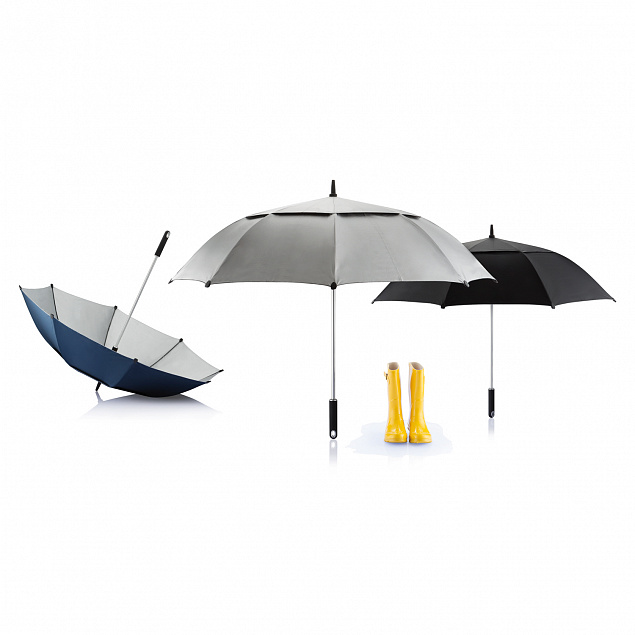 Зонт-трость антишторм Hurricane 27, серый с логотипом  заказать по выгодной цене в кибермаркете AvroraStore