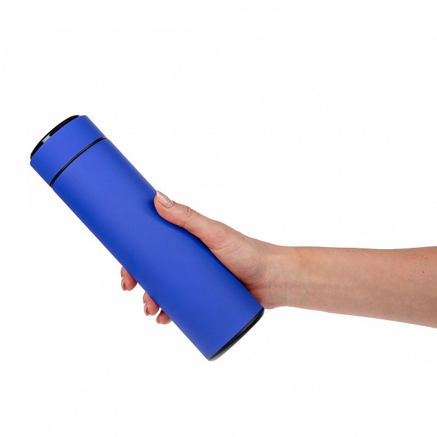 Смарт-бутылка с заменяемой батарейкой Long Therm Soft Touch, синяя с логотипом  заказать по выгодной цене в кибермаркете AvroraStore