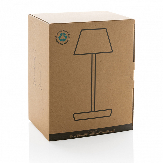 Беспроводная настольная лампа Pure Glow из переработанного пластика RCS с логотипом  заказать по выгодной цене в кибермаркете AvroraStore