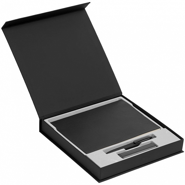 Коробка Memoria под ежедневник, аккумулятор и ручку, черная с логотипом  заказать по выгодной цене в кибермаркете AvroraStore