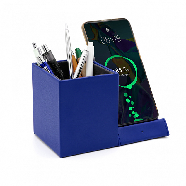 Настольный органайзер Elegans c беспроводной зарядкой - Синий HH с логотипом  заказать по выгодной цене в кибермаркете AvroraStore