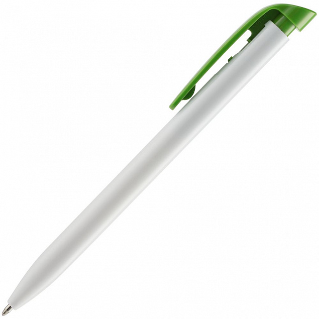 Ручка шариковая Favorite, белая с зеленым с логотипом  заказать по выгодной цене в кибермаркете AvroraStore
