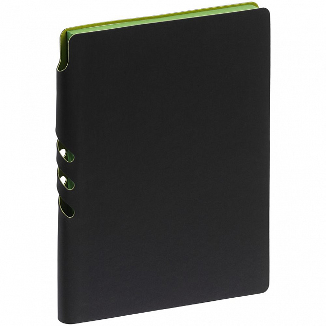 Ежедневник Flexpen Black, недатированный, черный с зеленым с логотипом  заказать по выгодной цене в кибермаркете AvroraStore