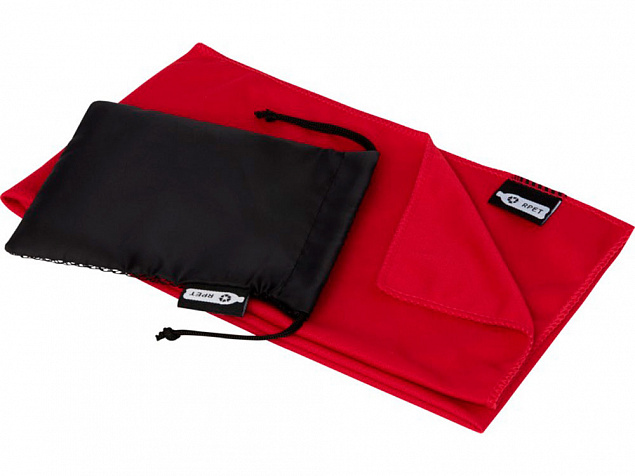 Спортивное охлаждающее полотенце Raquel из переработанного ПЭТ в мешочке, красный с логотипом  заказать по выгодной цене в кибермаркете AvroraStore