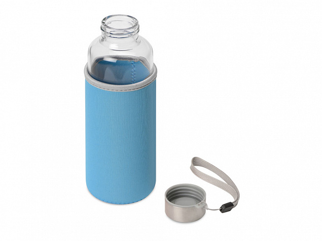 Бутылка для воды Pure c чехлом, 420 мл, голубой с логотипом  заказать по выгодной цене в кибермаркете AvroraStore