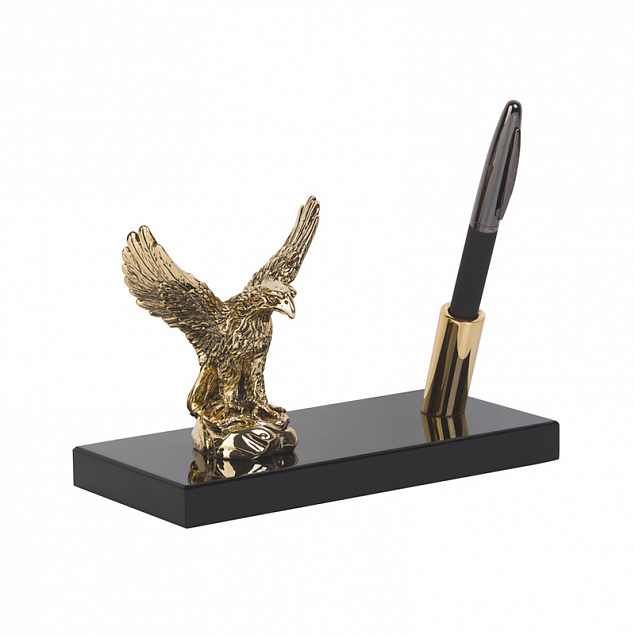 Подставка настольная "Орёл", с ручкой, на деревянной основе, позолота, h 12 см с логотипом  заказать по выгодной цене в кибермаркете AvroraStore
