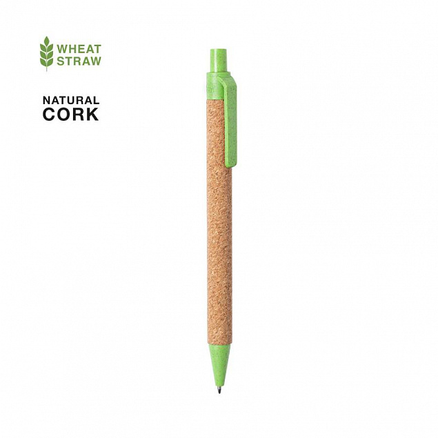 Ручка шариковая YARDEN, зеленый, натуральная пробка, пшеничная солома, ABS пластик, 13,7 см с логотипом  заказать по выгодной цене в кибермаркете AvroraStore