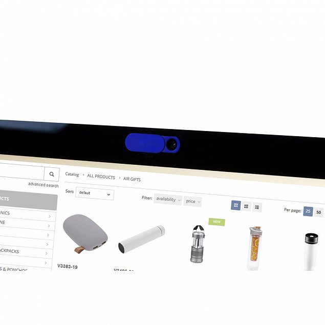 Блокиратор веб-камеры,синий с логотипом  заказать по выгодной цене в кибермаркете AvroraStore
