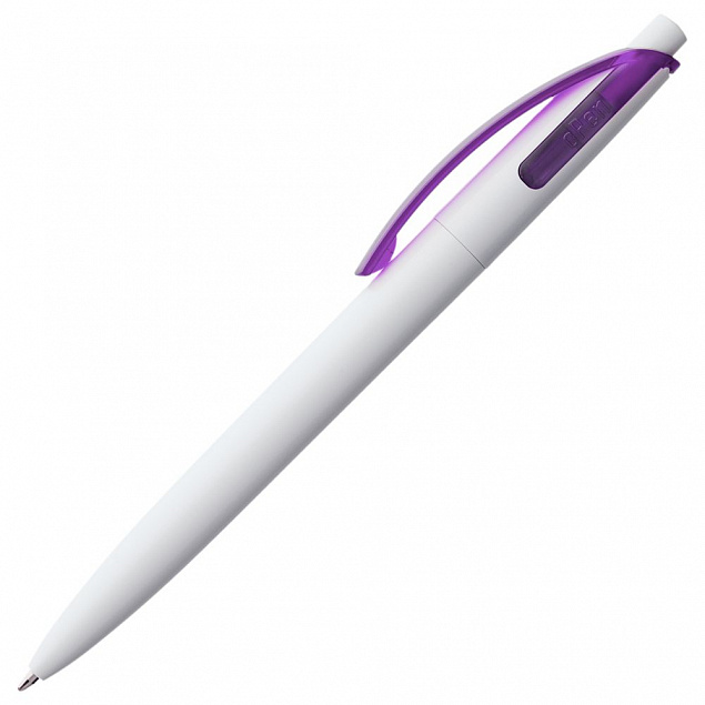 Ручка шариковая Bento, белая с фиолетовым с логотипом  заказать по выгодной цене в кибермаркете AvroraStore