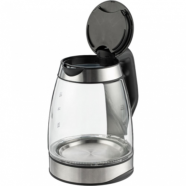Электрический чайник Lumimore, стеклянный, серебристо-черный с логотипом  заказать по выгодной цене в кибермаркете AvroraStore