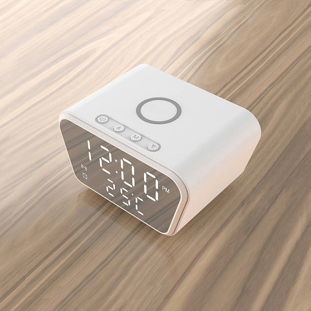 Настольные часы "Smart Clock" с беспроводным (15W) зарядным устройством, будильником и термометром с логотипом  заказать по выгодной цене в кибермаркете AvroraStore