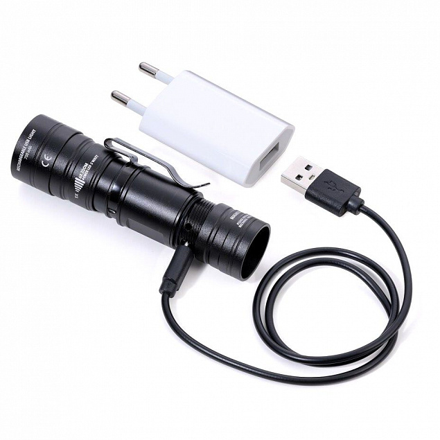Аккумуляторный фонарь Eco Beam, черный с логотипом  заказать по выгодной цене в кибермаркете AvroraStore