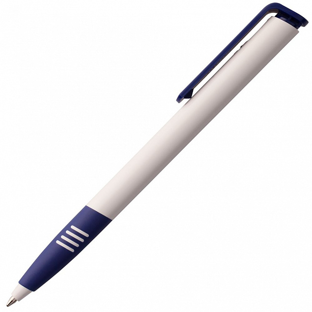Ручка шариковая Senator Super Soft, белая с синим с логотипом  заказать по выгодной цене в кибермаркете AvroraStore