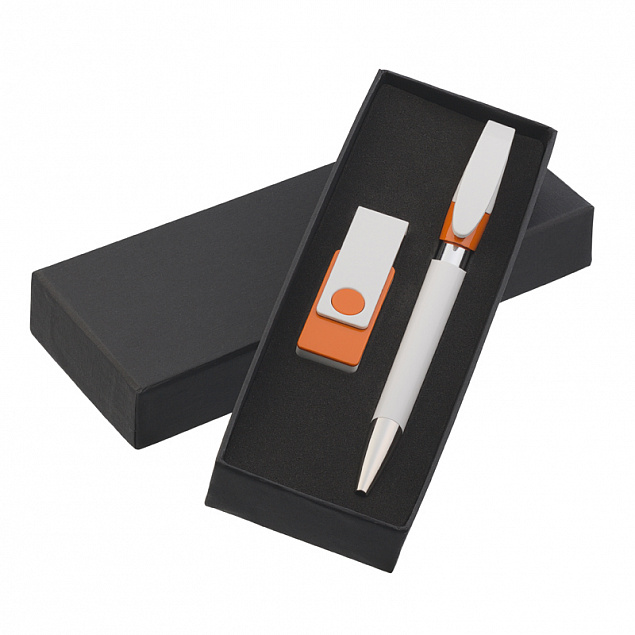 Набор ручка + флеш-карта 8Гб в футляре, белый/оранжевый с логотипом  заказать по выгодной цене в кибермаркете AvroraStore
