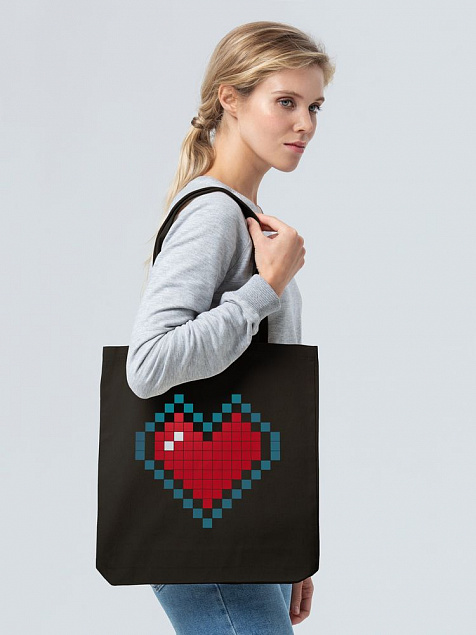 Холщовая сумка Pixel Heart, черная с логотипом  заказать по выгодной цене в кибермаркете AvroraStore