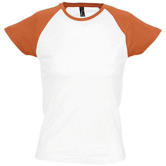Футболка женская MILKY 150, белая с оранжевым с логотипом  заказать по выгодной цене в кибермаркете AvroraStore