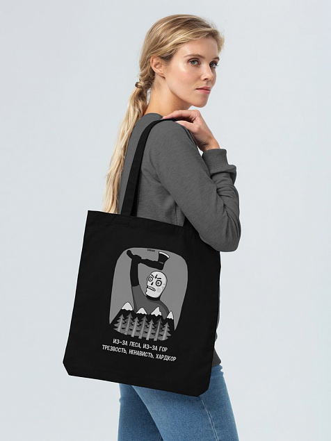 Холщовая сумка «Хардкор», черная с логотипом  заказать по выгодной цене в кибермаркете AvroraStore