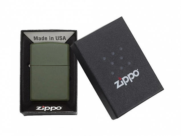 Зажигалка ZIPPO Classic с покрытием Green Matte с логотипом  заказать по выгодной цене в кибермаркете AvroraStore