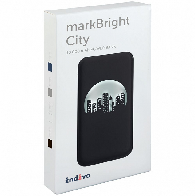 Аккумулятор с подсветкой markBright City, 10000 мАч, черный с логотипом  заказать по выгодной цене в кибермаркете AvroraStore