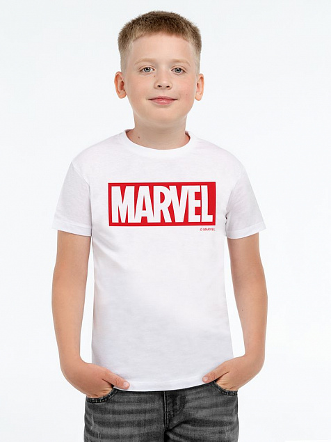 Футболка детская Marvel, белая с логотипом  заказать по выгодной цене в кибермаркете AvroraStore