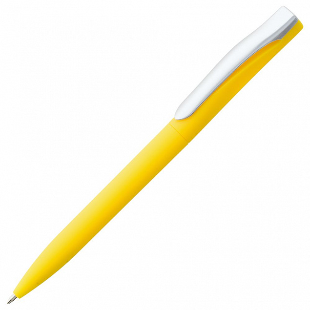 Ручка шариковая Pin Soft Touch, желтая с логотипом  заказать по выгодной цене в кибермаркете AvroraStore