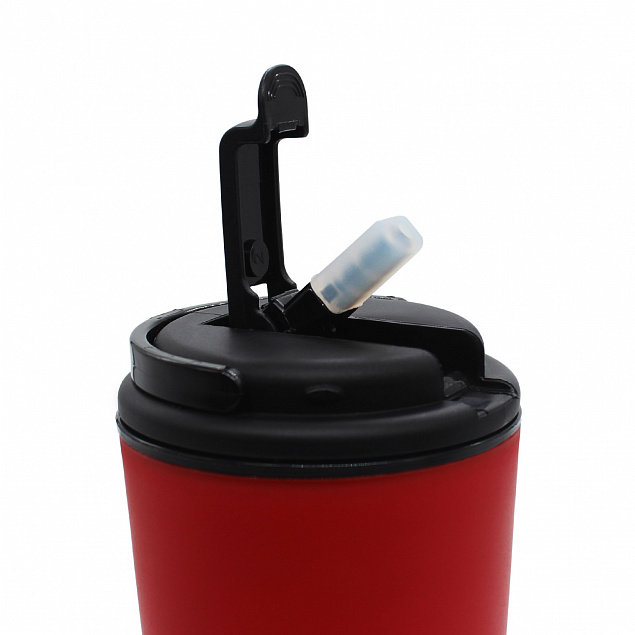 Термостакан Basic с трубочкой, цвет красный с логотипом  заказать по выгодной цене в кибермаркете AvroraStore