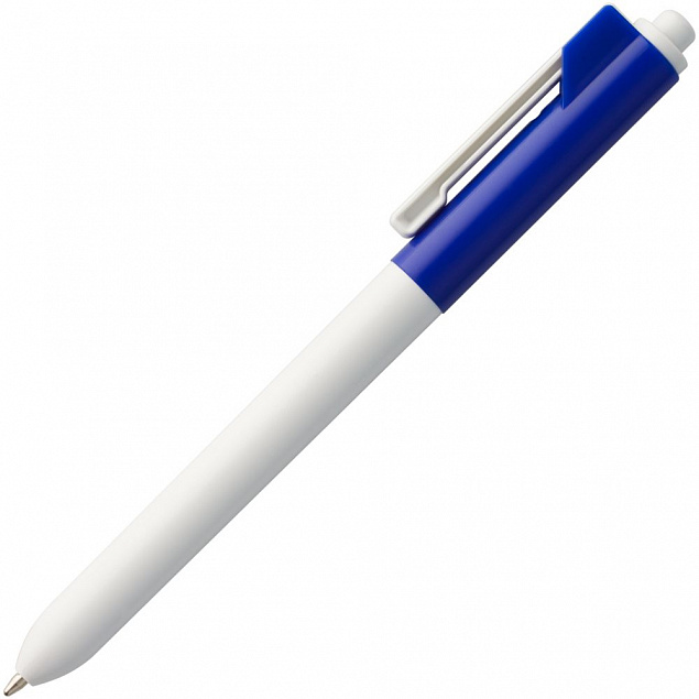 Ручка шариковая Hint Special, белая с синим с логотипом  заказать по выгодной цене в кибермаркете AvroraStore