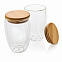 Набор стаканов из боросиликатного стекла с двойными стенками и бамбуковой крышкой, 350 мл, 2 шт. с логотипом  заказать по выгодной цене в кибермаркете AvroraStore