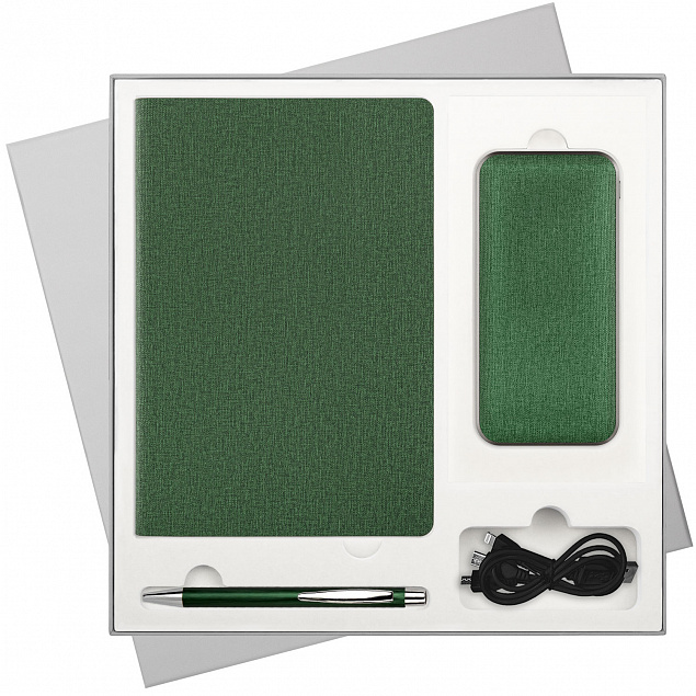 Подарочный набор Portobello/Tweed зеленый (Ежедневник недат А5, Ручка, Power Bank) с логотипом  заказать по выгодной цене в кибермаркете AvroraStore