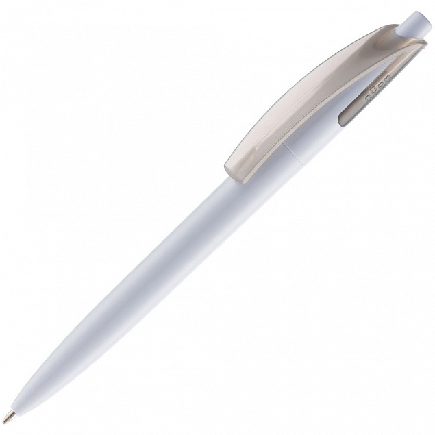 Ручка шариковая Bento, белая с серым с логотипом  заказать по выгодной цене в кибермаркете AvroraStore