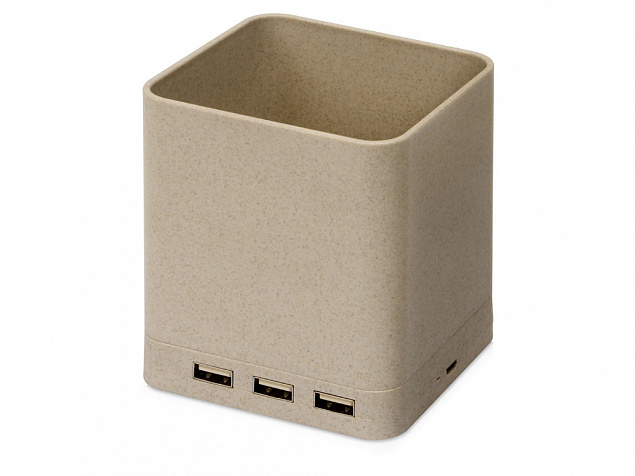 Настольный органайзер Cubic из пшеничного волокна с функцией беспроводной зарядки и выходами USB с логотипом  заказать по выгодной цене в кибермаркете AvroraStore